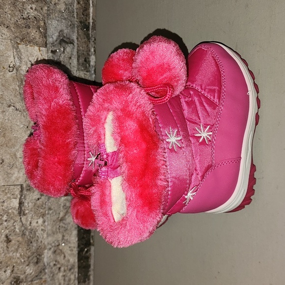 Blue Pink Furry Winter Boots with Pom Poms - Picture 1 of 12